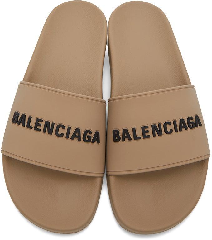 Balenciaga Beige Logo Pool Slides BlackSkinny