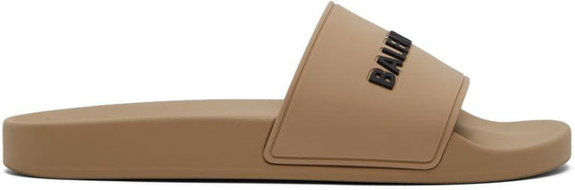 Balenciaga Beige Logo Pool Slides - Logo Balenciaga Beige Diapositives de pool - Balenciaga 베이지 로고 풀 슬라이드