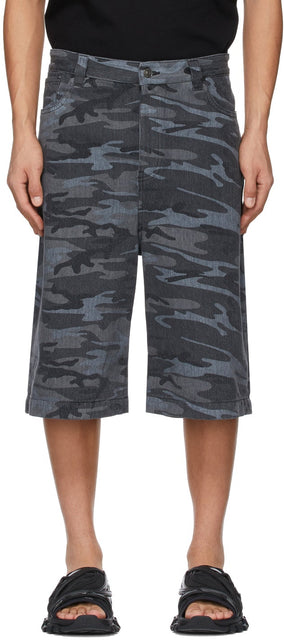 Balenciaga Black Camo Washed Skater Shorts - Short patineur lavé à camo noir Balenciaga - Balenciaga Black Camo는 스케이터 반바지를 씻었습니다