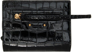 Balenciaga Black Croc Neo Classic Bifold Wallet - BALENCIAGA NOIR CROC NEO Classic BIFOLD Portefeuille - Balenciaga Black Croc Neo Classic Bifold Wallet.