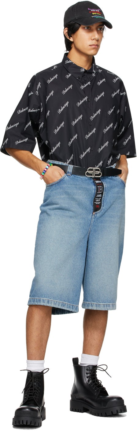 Balenciaga Black Script Logo Short Sleeve Shirt