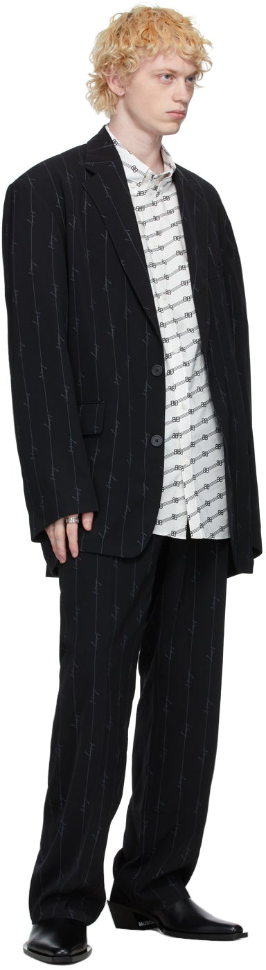 Balenciaga Black Striped Signature Logo Blazer
