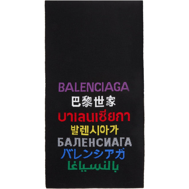 Balenciaga Black Wool Languages Scarf - Écharpe de laine Noire Balenciaga - Balenciaga 검은 양모 언어 스카프