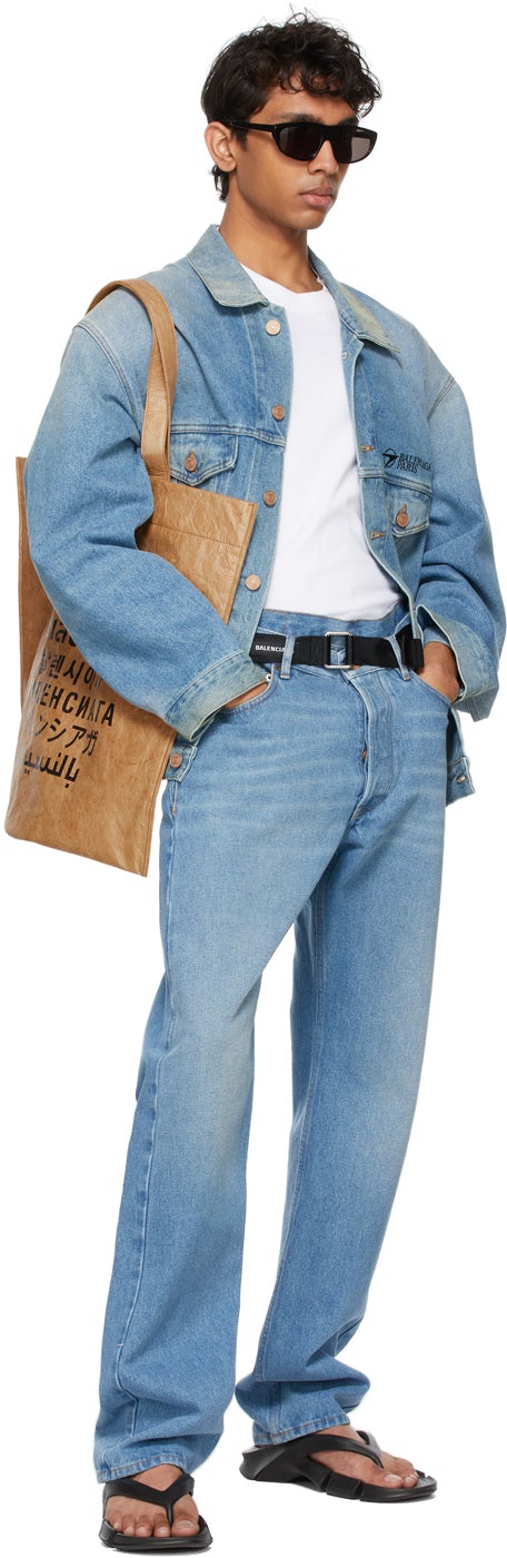 Balenciaga Blue Denim Oversized Logo Jacket