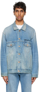 Balenciaga Blue Denim Oversized Logo Jacket - Veste de logo surdimensionnée de Balenciaga Blue Denim - Balenciaga 블루 데님 대형 로고 재킷