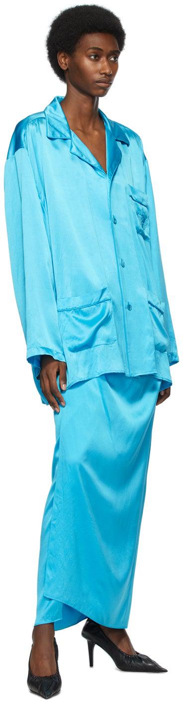 Balenciaga Blue Silk Fluid Pajama Shirt