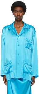 Balenciaga Blue Silk Fluid Pajama Shirt - Chemise de pyjama fluide en soie bleus Balenciaga - Balenciaga 블루 실크 유체 파자마 셔츠