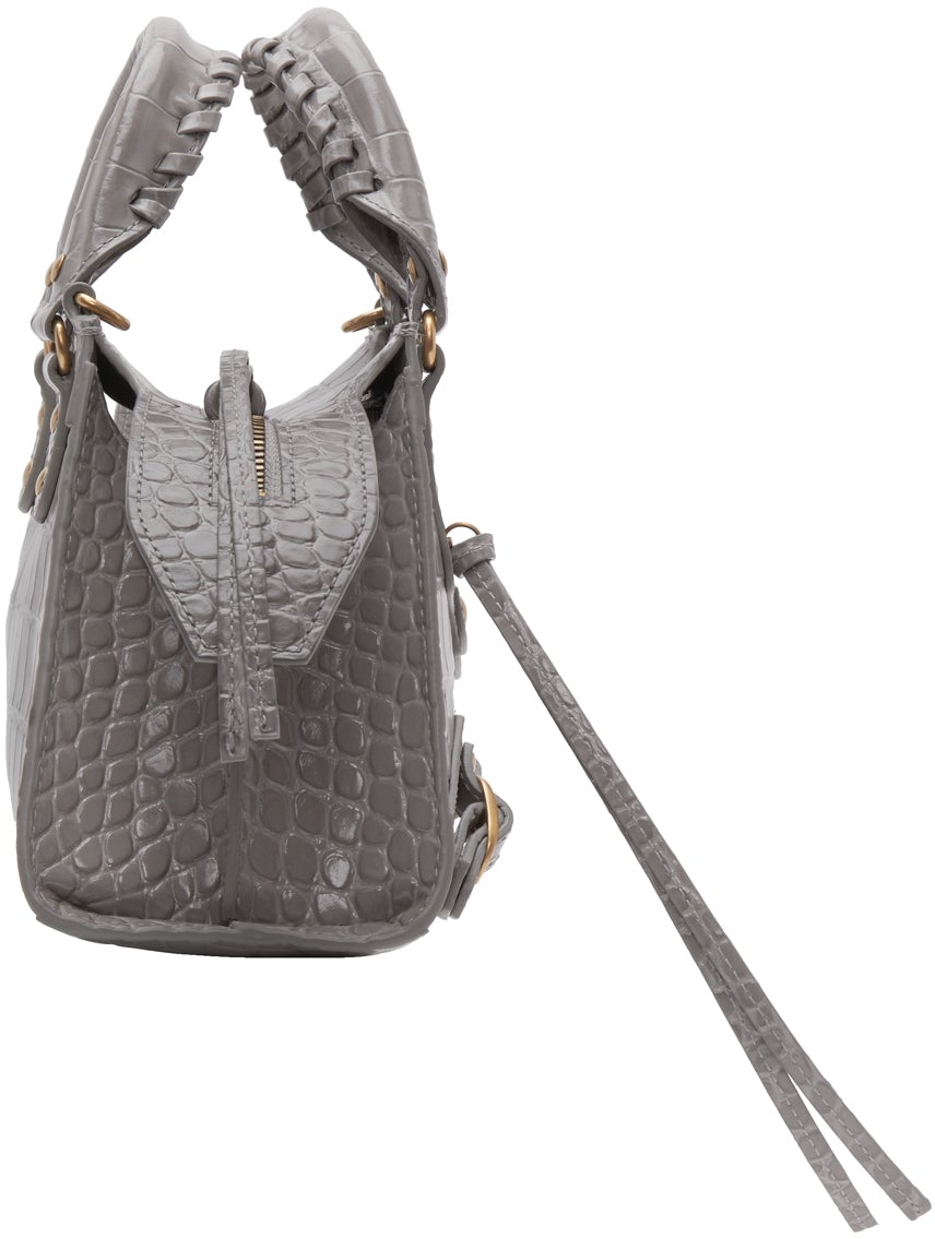 Balenciaga Grey Croc Mini Neo Classic City Bag