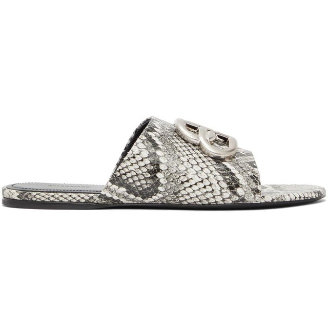 Balenciaga Grey Snake Oval BB Sandals - Sandales BB ovale ovale de serpent gris Balenciaga - Balenciaga 그레이 뱀 타원형 Bb 샌들