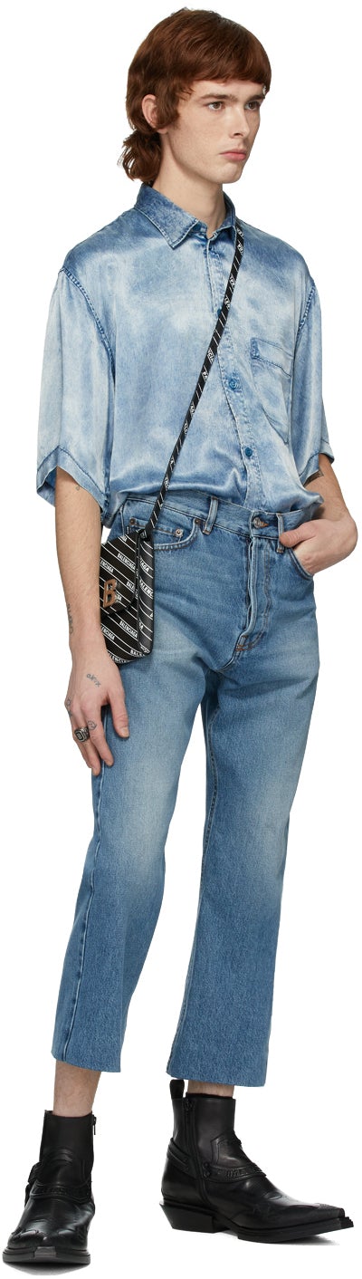 Balenciaga Indigo Satin Acid Wash Shirt