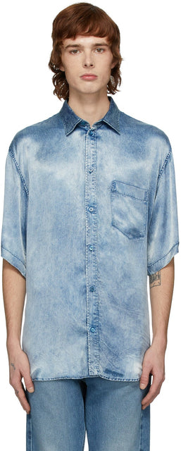 Balenciaga Indigo Satin Acid Wash Shirt - Chemise de lavage acide satin de Balenciaga Indigo - Balenciaga 인디고 새틴 산성 세척 셔츠