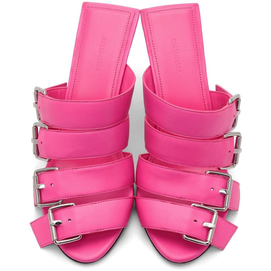 Balenciaga Pink Buckle Heeled Sandals BlackSkinny