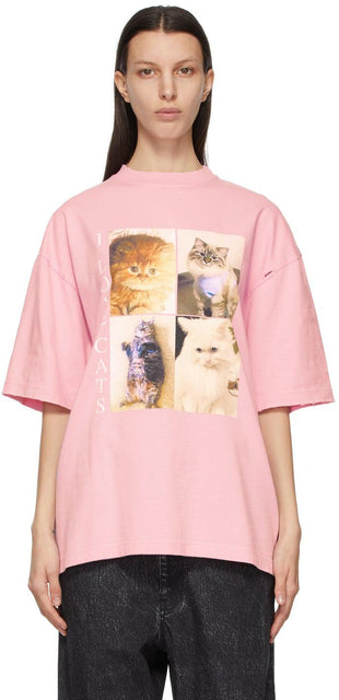 Balenciaga Pink I LOVE PETS XL Fit 'I Love Cats' T-Shirt - Balenciaga rose j'aime les animaux domestiques XL Fit 'I Love Cats' T-shirt - Balenciaga 핑크 I Love 애완 동물 XL 맞추기 '나는 고양이를 사랑한다'티셔츠