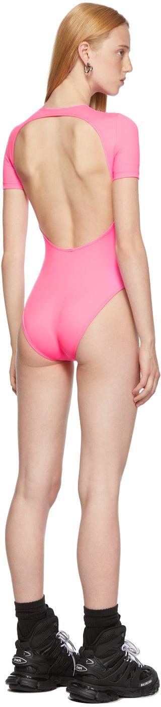 Balenciaga Pink Open Back One Piece Swimsuit BlackSkinny