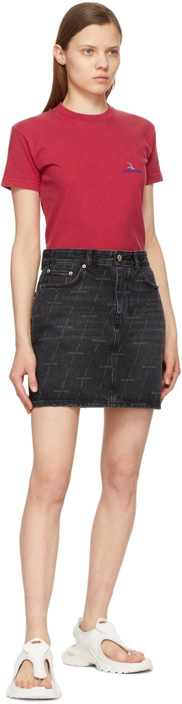 Balenciaga Red Embroidered Logo Small Fit T-Shirt