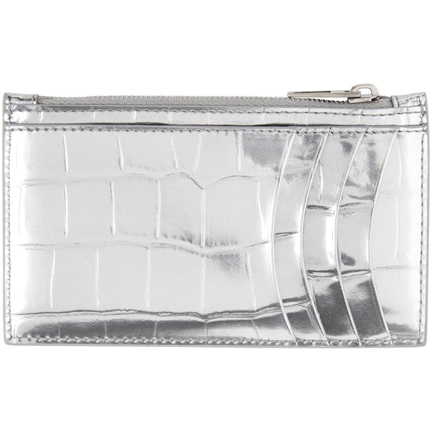 Balenciaga Silver Croc Long Hourglass Card Holder