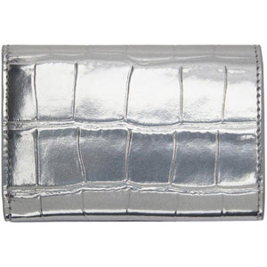 Women's Hourglass Mini Handbag Metallized Crocodile Embossed in Silver