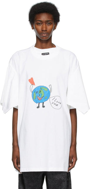 Balenciaga White I Love Earth T-Shirt - Balenciaga blanc j'aime Tee shirt Terre - Balenciaga White 나는 지구 티셔츠를 좋아합니다