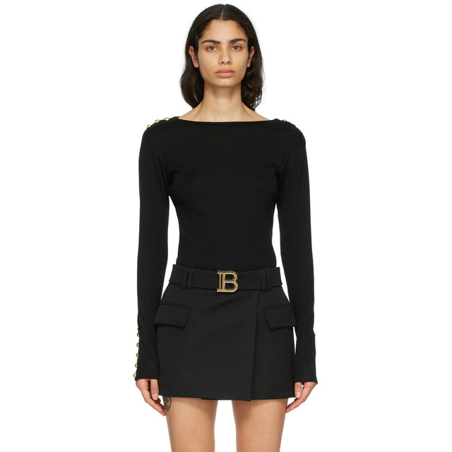 Balmain Black Button Long Sleeve T-Shirt - T-shirt à manches longues BALMAIN NOIR BOUTON - Balmain 블랙 버튼 긴 소매 티셔츠