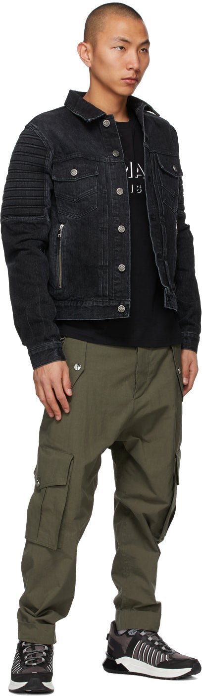 Balmain Black Denim Embossed Logo Jacket
