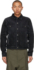 Balmain Black Denim Embossed Logo Jacket - Veste logo en relief en denim noire Balmain - Balmain 블랙 데님 양각 로고 자켓