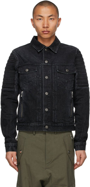 Balmain Black Denim Embossed Logo Jacket - Veste logo en relief en denim noire Balmain - Balmain 블랙 데님 양각 로고 자켓