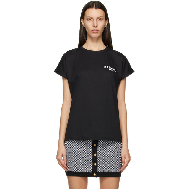 Balmain Black Flocked Logo T-Shirt - T-shirt Balmain Black Flocked Logo - Balmain 블랙 몰려가는 로고 티셔츠