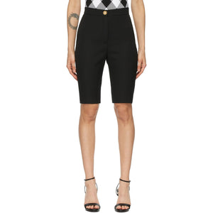 Balmain Black High Waist Cycling Shorts - Balmain Noir Taille High Cycling Short - Balmain 검은 높은 허리 사이클링 반바지