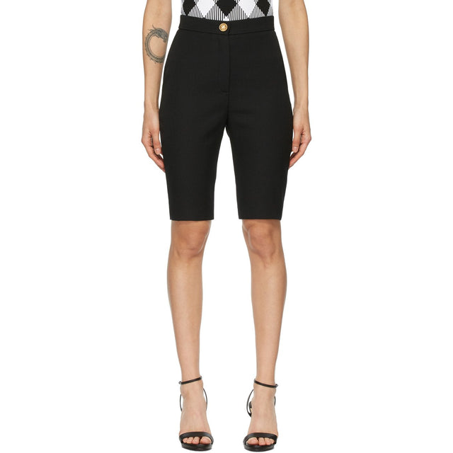 Balmain Black High Waist Cycling Shorts - Balmain Noir Taille High Cycling Short - Balmain 검은 높은 허리 사이클링 반바지