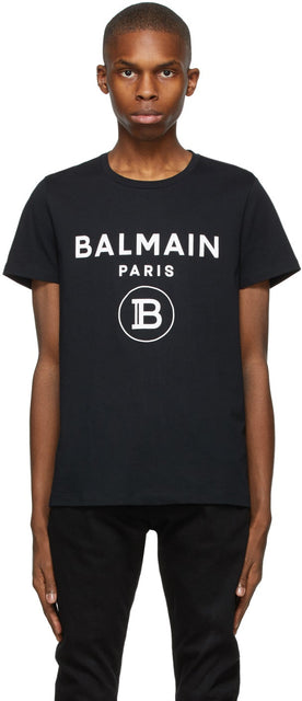 Balmain Black Print Logo T-Shirt - T-shirt logo imprimé noir BALMAIN - Balmain 블랙 프린트 로고 티셔츠