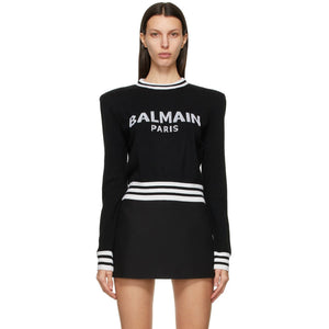 Balmain Black Wool Cropped Logo Sweater - Pull de logo recadré en laine noire Balmain - Balmain 검은 양모 자른 로고 스웨터