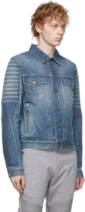 Balmain Blue Denim Embossed Logo Jacket