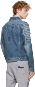 Balmain Blue Denim Embossed Logo Jacket