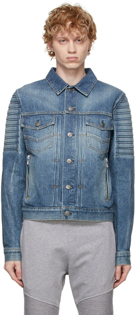 Balmain Blue Denim Embossed Logo Jacket - Veste de logo en relief en jean bleu Balmain - Balmain Blue Denim 양각 로고 자켓