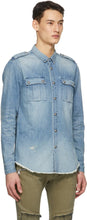 Balmain Blue Denim Embossed Logo Shirt
