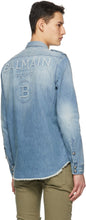 Balmain Blue Denim Embossed Logo Shirt