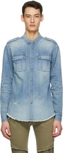 Balmain Blue Denim Embossed Logo Shirt - Chemise de logo en relief en jean bleu Balmain - Balmain 블루 데님 양각 로고 셔츠