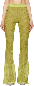 Balmain Green Jacquard Monogram Flared Lounge Pants - Pantalon de salon évasé de monogramme Jacquard Green Balmain - Balmain 녹색 자카드 모노그램 플레어 라운지 바지