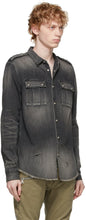 Balmain Grey Denim Embossed Logo Shirt