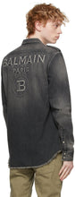 Balmain Grey Denim Embossed Logo Shirt