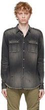 Balmain Grey Denim Embossed Logo Shirt - Chemise de logo en relief en jean gris Balmain - Balmain 회색 데님 양각 로고 셔츠