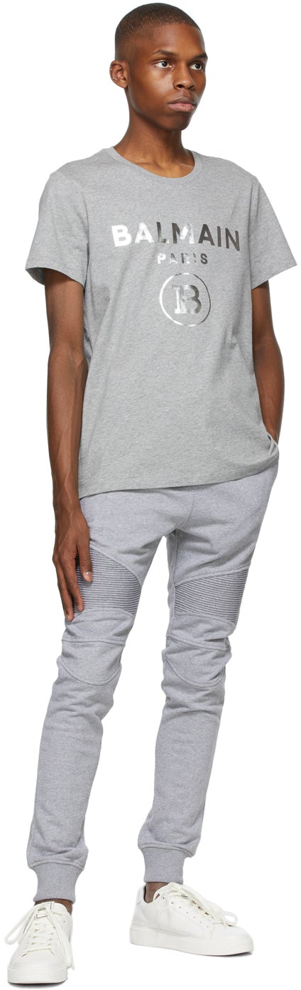 Balmain Grey Foil Logo Print T-Shirt