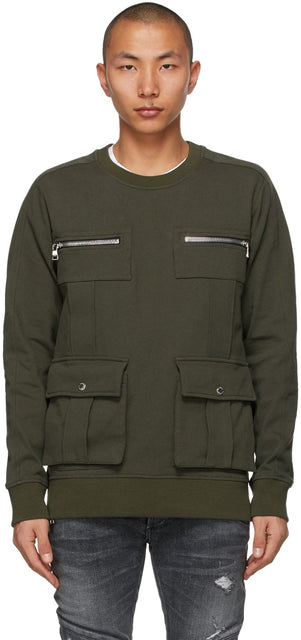 Balmain Khaki Cotton Pockets Sweatshirt - Sweat-shirt Balmain Kaki Cotton Poches - Balmain Khaki 코튼 포켓 스웨터
