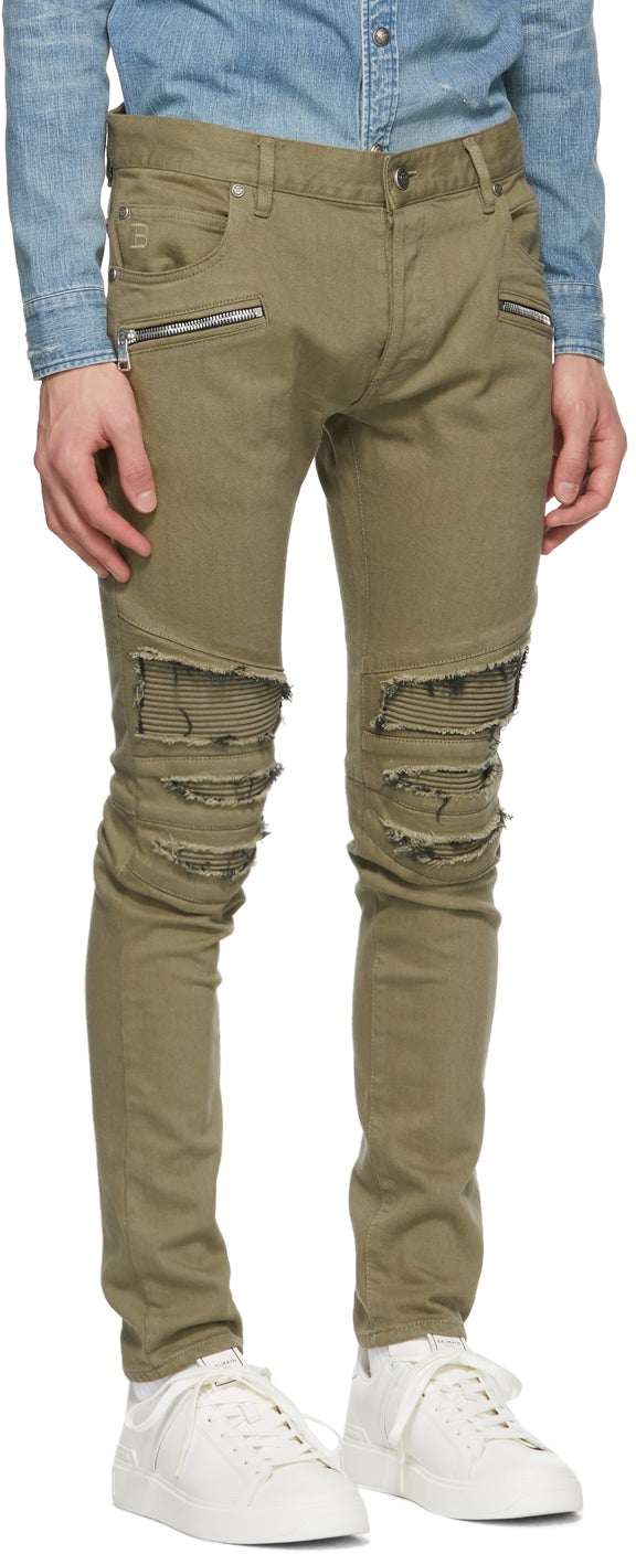 Balmain Khaki Ribbed Patches Slim Jeans – BlackSkinny