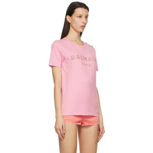 Balmain Pink Crystal Logo T-Shirt