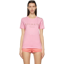Balmain Pink Crystal Logo T-Shirt - T-shirt de logo en cristal rose Balmain - Balmain 핑크 크리스탈 로고 티셔츠