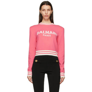 Balmain Pink Wool Cropped Sweater - Pull cultivé en laine rose Balmain - Balmain 핑크색 양모 자른 된 스웨터