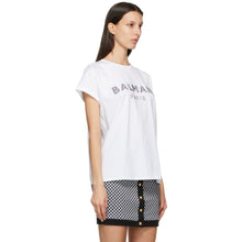 Balmain White Rhinestone Logo T-Shirt