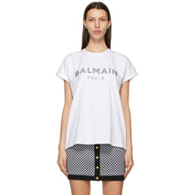 Balmain White Rhinestone Logo T-Shirt - T-shirt logo strass blanc BALMAIN - Balmain White Rhinestone 로고 티셔츠