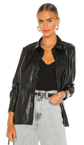 Bardot Vegan Leather Shirt in Black Chemise en cuir végétalien Bardot en noir 黑色的Bardot素食皮革衬衫